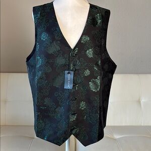 Men's Black and Green Floral Vest